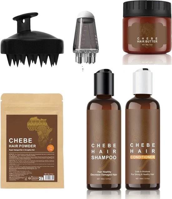 Chebe Set 6-delig - Butter + Conditioner + shampoo + Haarpoeder - Incl Scalp Massager en applicator- Haarolie - Droog haar - Krullen - Alle haartypes - Batana - Haargroei