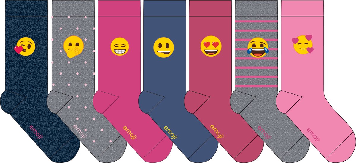 Kindersokken meisjes - EMOJI - BIJOU - roze & jeans - maat 31-34 - hoogwaardige katoen - 7-paar