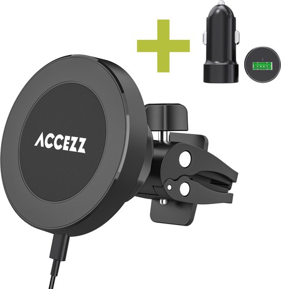 Accezz telefoonhouder auto - Autohouder geschikt voor MagSafe - Draadloos Opladen - GSM Houder - Telefoonhouders Auto - Ventilatierooster - Zwart