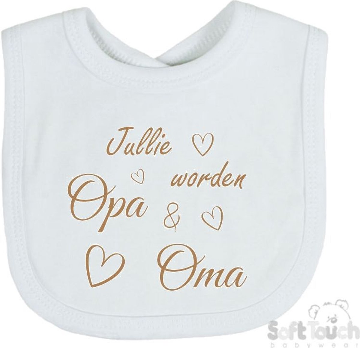 Goedkoopste Soft Touch Slabber Slabbetje Slab Jullie worden Opa & Oma Unisex Katoen Wit/cappuccino Maat 33x22 Cm