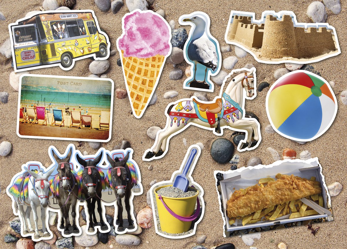 Gibsons - The Seaside (door Reigate School of Art / Mary Evans) - 12 XXL stukjes 28,5×20,5cm (b×h) - Legpuzzels voor kleintjes