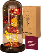 Liefdes Cadeau Rozen - Eeuwige Roos - 3x Rood / Gouden Roos in glas stolp met LED Verlichting - Romantisch Cadeau voor vrouw, vriendin, haar, mama, moeder - Verjaardag - Huwelijk - Kerst - Kunstbloemen - Valentijn Cadeautje voor haar