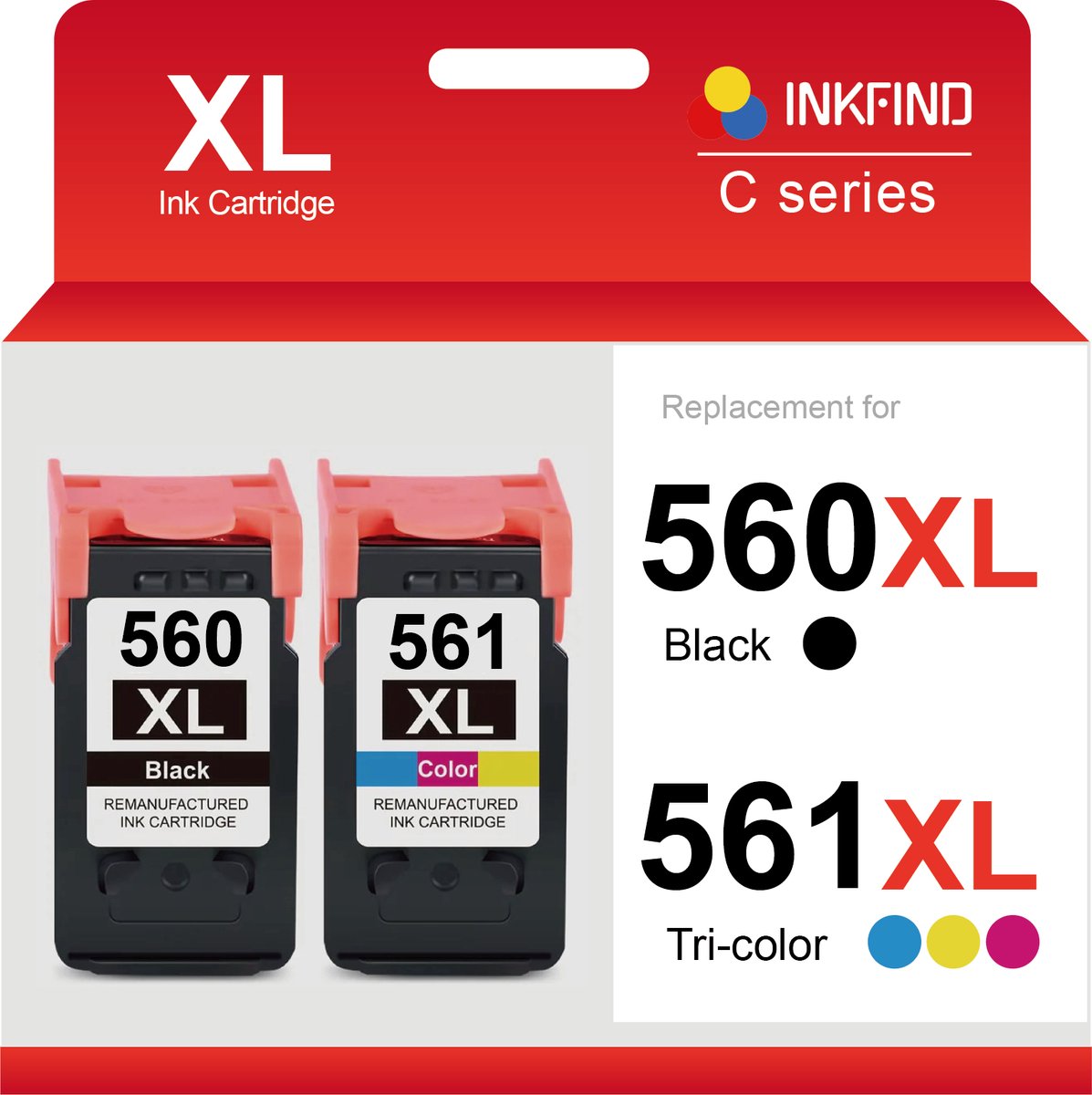 INKFIND 560XL 561XL Inktcartridge compatibel met Canon560 Canon 560 Canon561 Canon 561 Canon PG-560 PG-560XL CL-561 CL-561XL Hoge Capaciteit / 2-pack (Zwart x 1 en Kleur x 1)