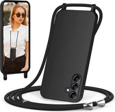 Casemania Hoesje Geschikt voor Samsung Galaxy A36 - Zwart - Siliconen Back Cover met Koord - Telefoonhoesje met Koord - Crossbody Lanyard Cord Case