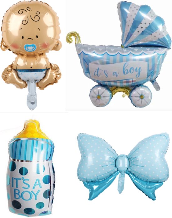 Geboorte Set Boy ballonnen - XL - 4 stuks - Baby ballon - Blauw - Folie ballon - Themafeest - Babyshower - Geboorte - It's a Boy - Versiering - Ballonnen - Helium ballon - Geboorte Cadeau Jongen - Kraam Ballon - Babyshower Versiering - Baby