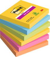 Post-it Note adhésive 6546SR 76 mm x 76 mm vert fluorescent, bleu ultra, jaune ultra, rose ultra, orange fluorescent 54