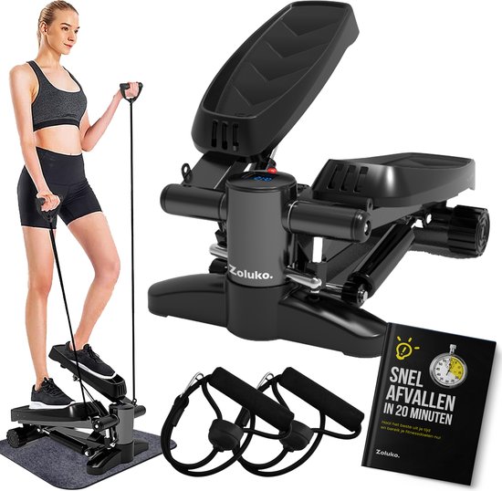 Zoluko Stepper met Display - Inclusief Weerstandsbanden, Antislipmat en E-Book - Stepper Fitness - Fitness Step - Mini Stepper - Step Fitness - Aerobic Step - Step - Stepper Fitnessapparaat - Hometrainer - Zwart