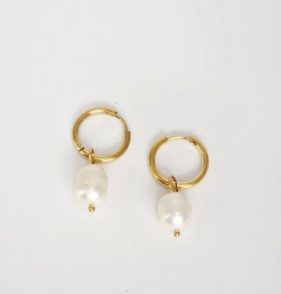 Boucles d'oreilles perles - Boucles d'oreilles avec pendentif perle - Acier inoxydable - couleur or -