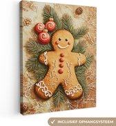 Canvas schilderij 30x40 cm - Wanddecoratie Kerstmis - Koekje - Poppetje - Speculaas - Muurdecoratie woonkamer - Slaapkamer decoratie - Kamer accessoires - Schilderijen op canvas - Kerstdecoratie voor binnen - Kerstversiering - Kerstmis versiering