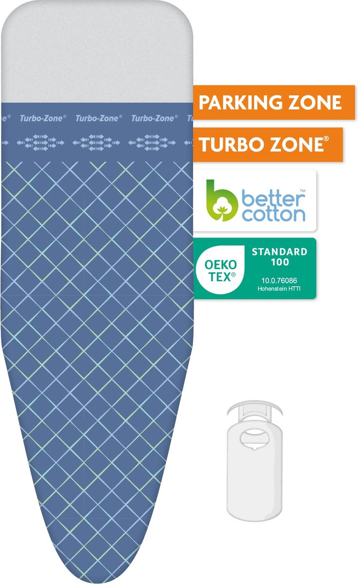 Goedkoopste Laundryspecialist Strijkplankhoes met glijzone & hittebestendige parkeerzone - 3 laags - maat S/M voor een breedte van 32 tot 37 cm en een lengte van 110 tot 115 cm