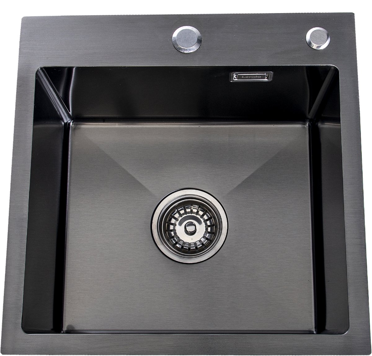 Lendo Online Spoelbak voor keuken met kraangat 440x440x200mm (44x44x20cm) Zwart - Antraciet RVS - Roestvrij staal - Wasbak met waterafvoersysteem - Gootsteen + bevestigingshaken Binnenmaat: 39x35cm