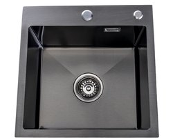 Lendo Online Spoelbak voor keuken met kraangat 440x440x200mm (44x44x20cm) Zwart - Antraciet RVS - Roestvrij staal - Wasbak met waterafvoersysteem - Gootsteen + bevestigingshaken Binnenmaat: 39x35cm