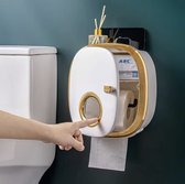 Porte-rouleau de papier toilette - Avec plateau - Porte-rouleau de papier toilette - Wit- Or - Avec porte-mouchoir et étagère