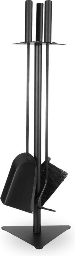 Relaxdays haardset 5-delig, modern, haardstel met houder, pook, asschep, bezem & haardtang, open haard set, zwart