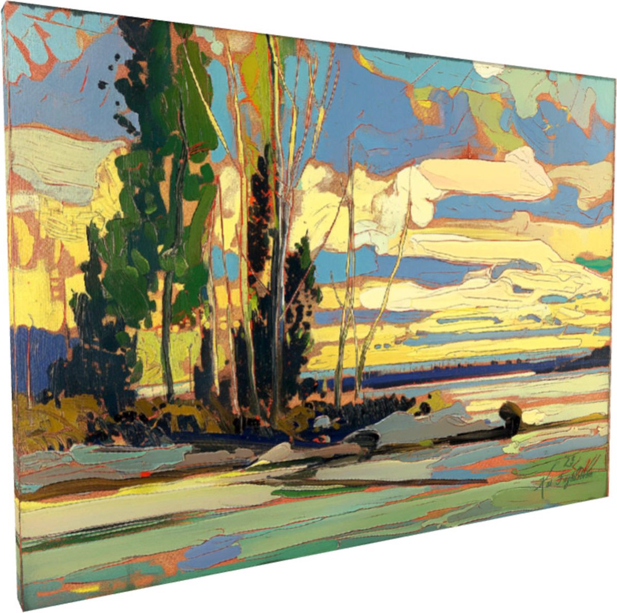 Kai Ingåilström - Impressionistisch Zomer Natuur Landschap Bomen op Eiland in Rivier Schilderij No. 39 - Fine Art Print op Canvas 40x30 cm