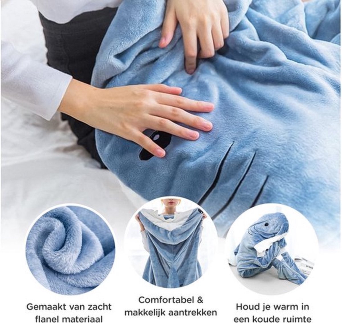Onesie - Haai Deken - Hoodie Deken - Fleece Deken - Voor Lengte 120CM TOT 140CM — afbeelding 2
