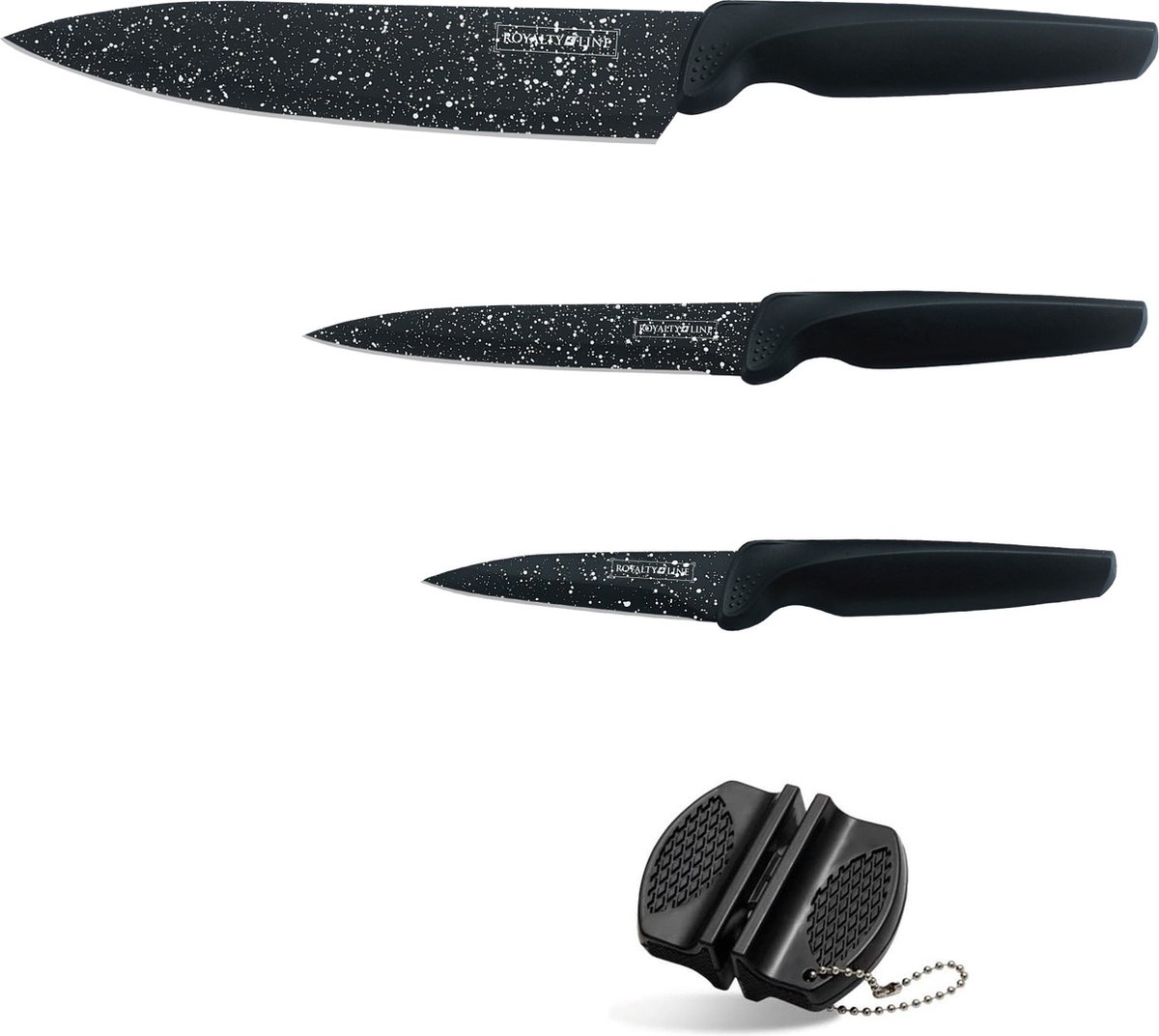 Bol.com Royalty Line® MB3B Messenset - 4 Delig Keukenmessenset - Vleesmes - Schilmes - Messenslijper - Antiaanbaklaag - Zwart aanbieding