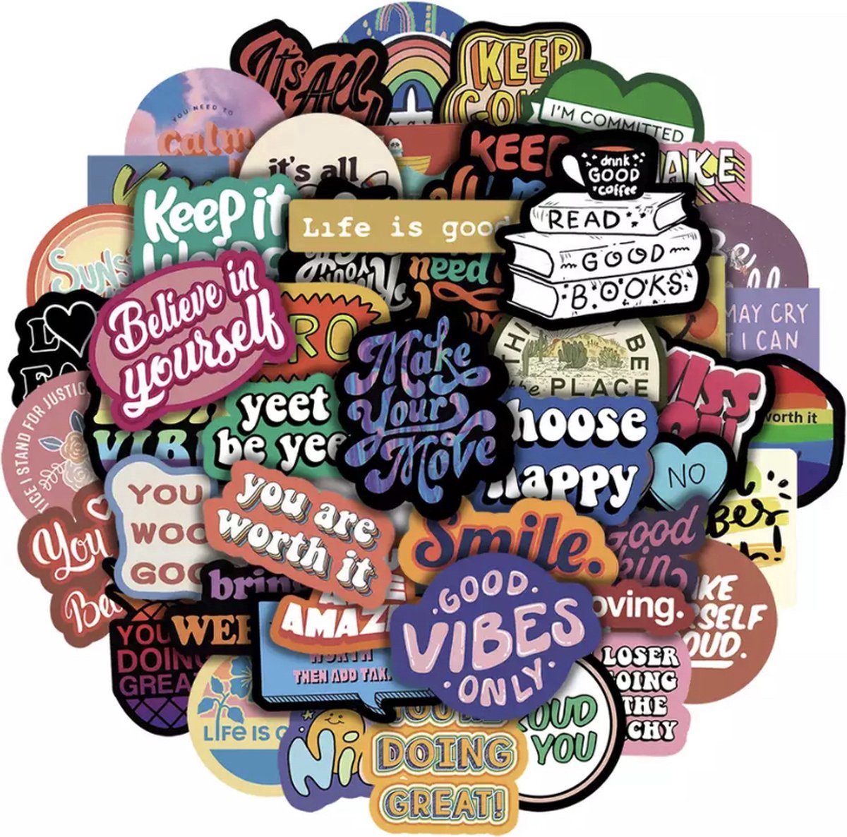 Scoby - Quote Stickers - Stickers - 50 Stickers Mix Pack - Laptopstickers - Geschikt voor Fiets, Step, Laptop, Skateboard, Koffer & Helm