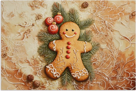 Poster 60x40 cm - Kerstmis - Koekje - Poppetje - Speculaas - Posters - Kamer decoratie - Wanddecoratie woonkamer - Muurdecoratie slaapkamer - Kerstversiering - Kerstdecoratie voor binnen - Kerstmis