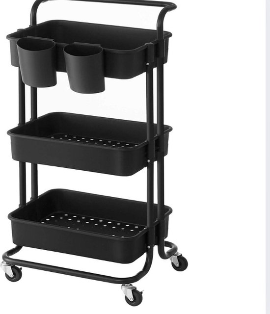 Organizer Wagen, Opslagwagen, Keukentrolley, Gemakkelijk te Verplaatsen, Verwijderbare Haken, Deelbaar, Plastic Wagen voor Opslag. Voor Keuken, Badkamer of Kantoor. (4 niveaus / 86 x 40 x 12 cm