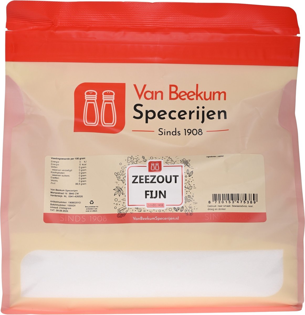 Goedkoopste Van Beekum Specerijen - Zeezout Fijn - 2 kilo (hersluitbare stazak