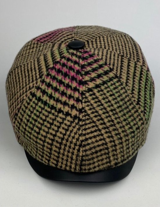 Hoge kwaliteit Karnas flatcap met geruit patroon en leren klep