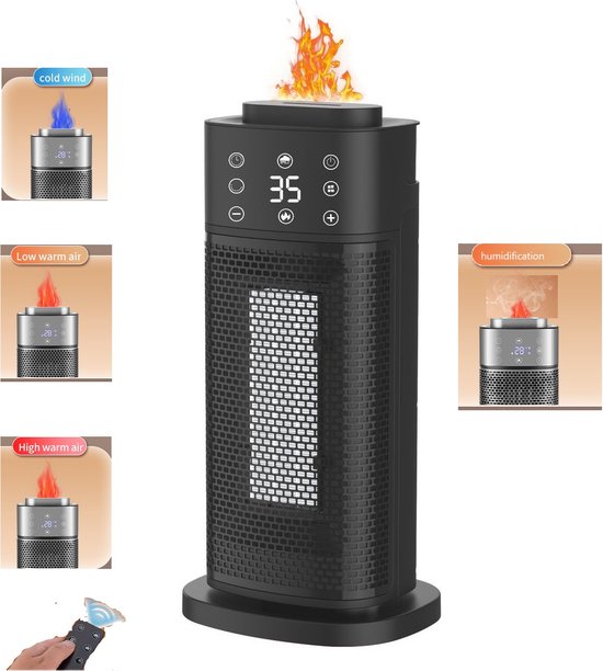 SensaHome 2000D - Elektrische Kachel - Keramische Verwarming - Energiezuinige Heater - Ventilatorkachel met Thermostaat - Terrasverwarmer - Met Afstandsbediening - 1400/2000W - Zwart