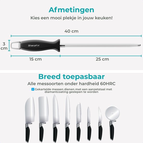 SharpFix Fusil d'aiguisage Classic – Aiguiseur de couteaux 60 HRC – Aiguiseur à tirage – Noir