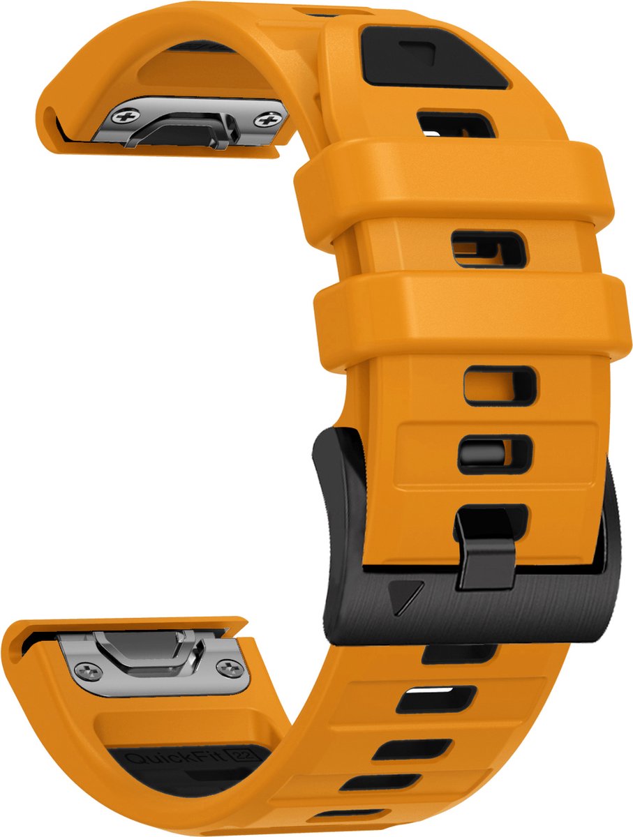 Stravo Siliconen bandje in Fenix 8 Stijl voor Garmin Fenix 5 (Plus)/Fenix 6 (Pro)/Fenix 7 (Pro-Sapphire-Solar)/Fenix 8-47mm/Fenix E-Garmin Epix (Pro) Gen 2-47mm - Quickfit 22 / 22mm band voor Garmin smartwatches - Horlogebandje - Oranje/zwart thumbnail 3