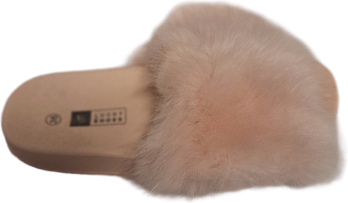 LUCKYSHOES-SLIPPER-FLUFFY UPPER- VOETBED-ANTISLIP ZOOL-NUDE-37