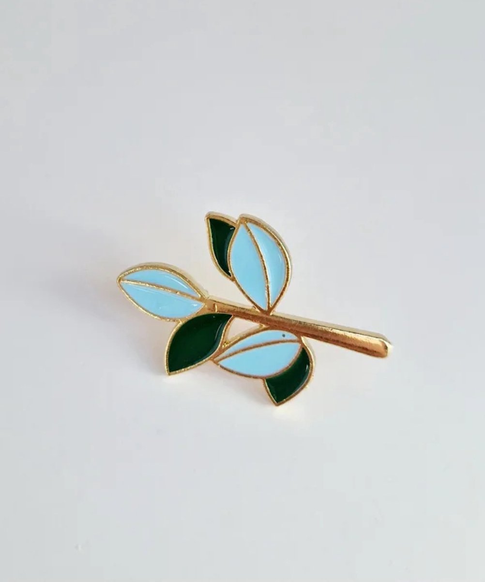 Broche takje met bladeren - verguld - Sierspeld - Sjaalspeld -