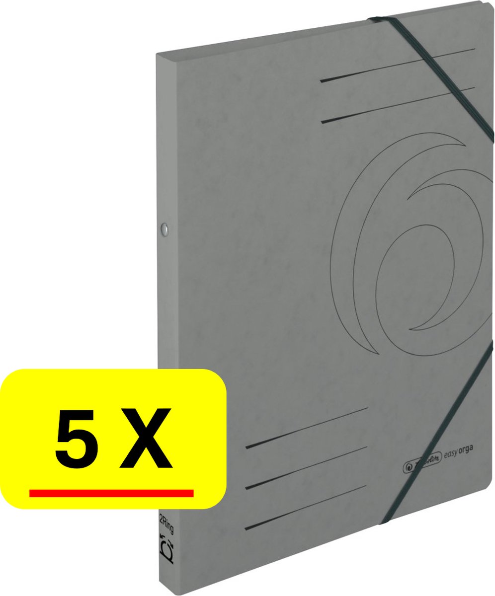 5 x Herlitz Elasto-ringmap Easyorga - A4 - 2-rings - karton - grijs