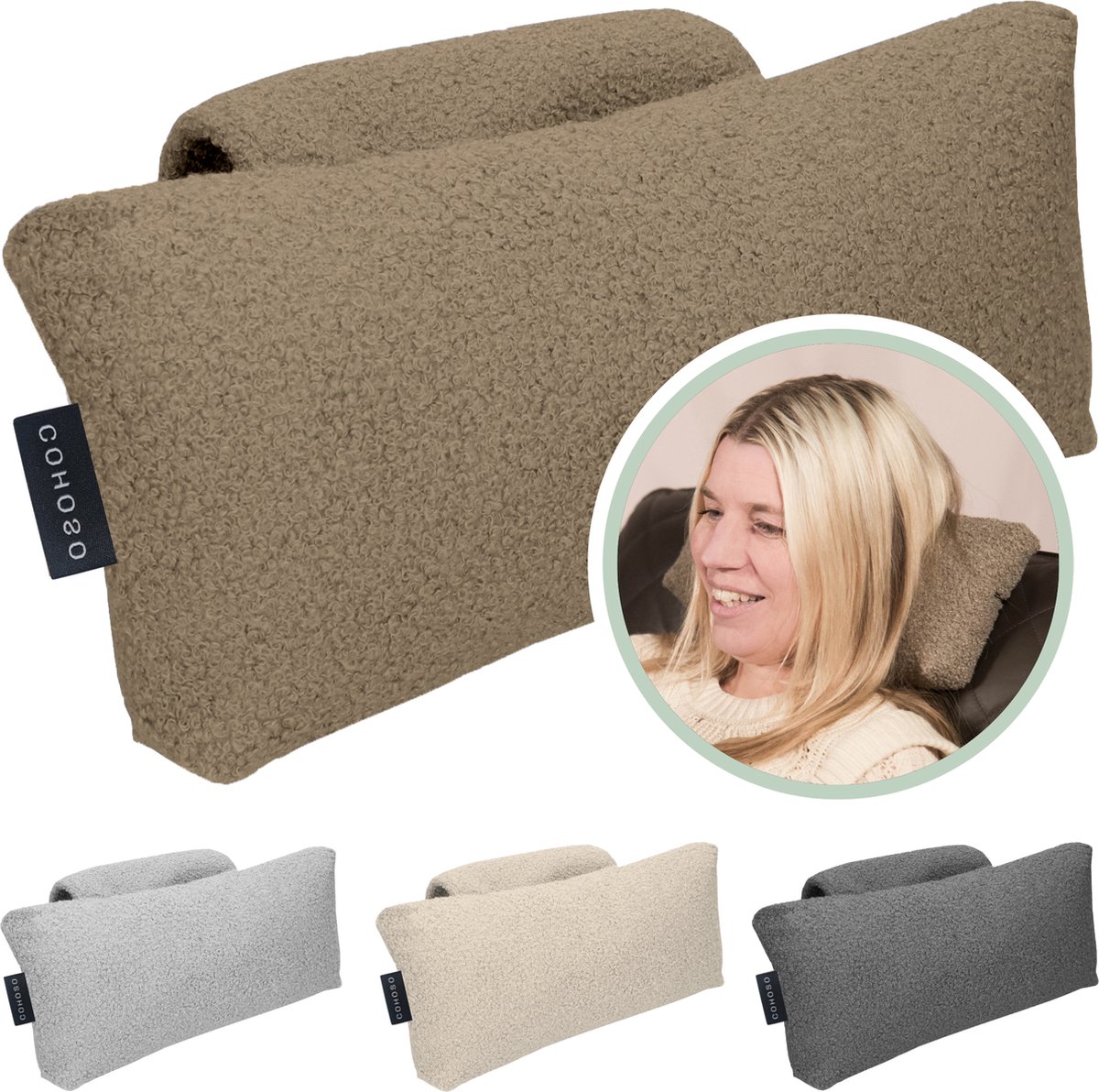 Cohoso® Handgemaakt Orthopedisch nekkussen - verstelbaar mét rits - Neksteunkussen - zetel - hoofdkussen - stoel - kussen - relaxstoel - nekrol - bureaustoel - hoofdsteun - fauteuil - sta op - neksteun - relax - Auto - Ergonomisch - Taupe