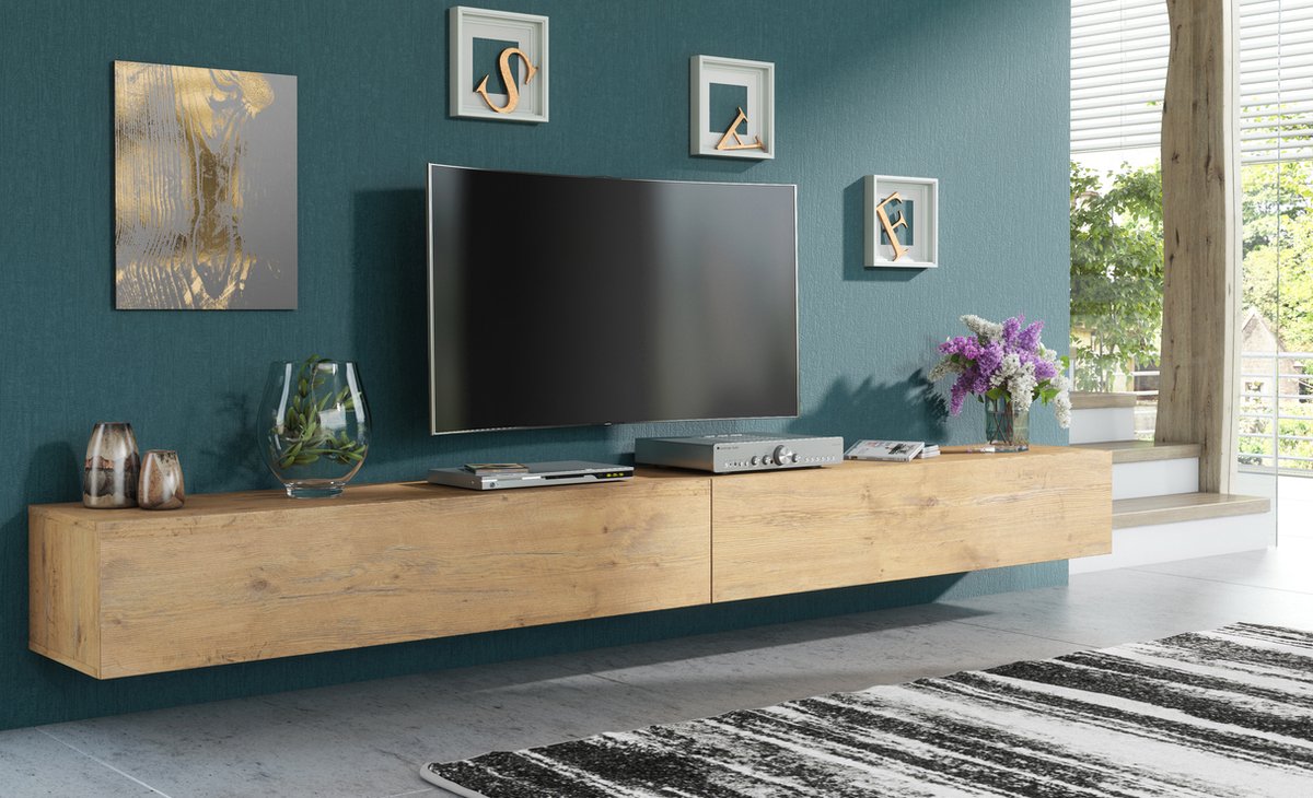 Pro-meubels - Zwevend Tv-meubel - Tv kast - Tunis - Eiken - 300cm 2x150cm |  bol