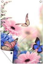 Tuinposters buiten Vlinders - Bloemen - Hortensia - Insecten - 60x90 cm - Tuindoek - Buitenposter