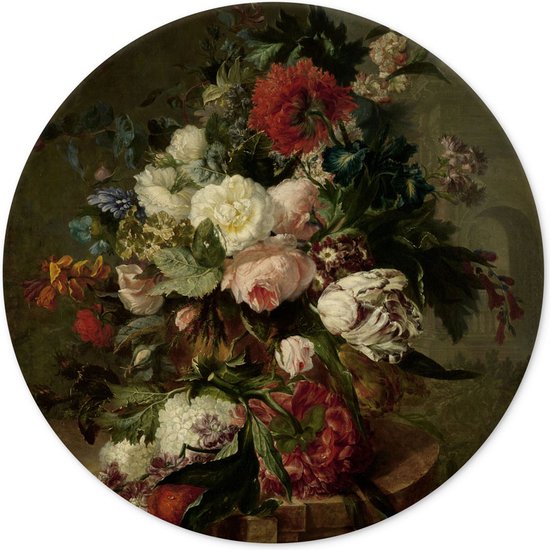 Wandcirkel Stilleven met bloemen van Harmanus Uppink 60 cm - rond schilderij - muurcirkel