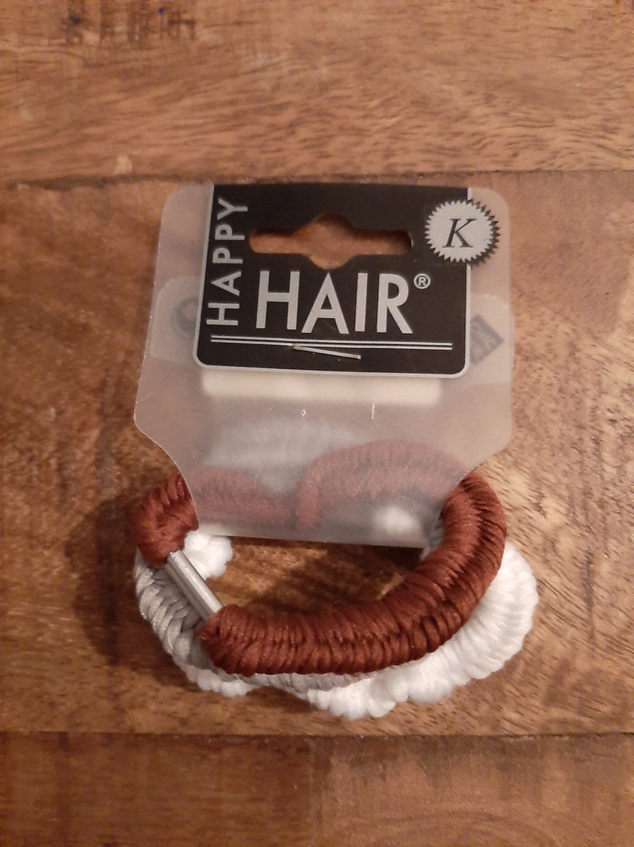 Happy Hair haarelastieken - 3 elastiekjes - grijs bruin ecru - elastieken haar