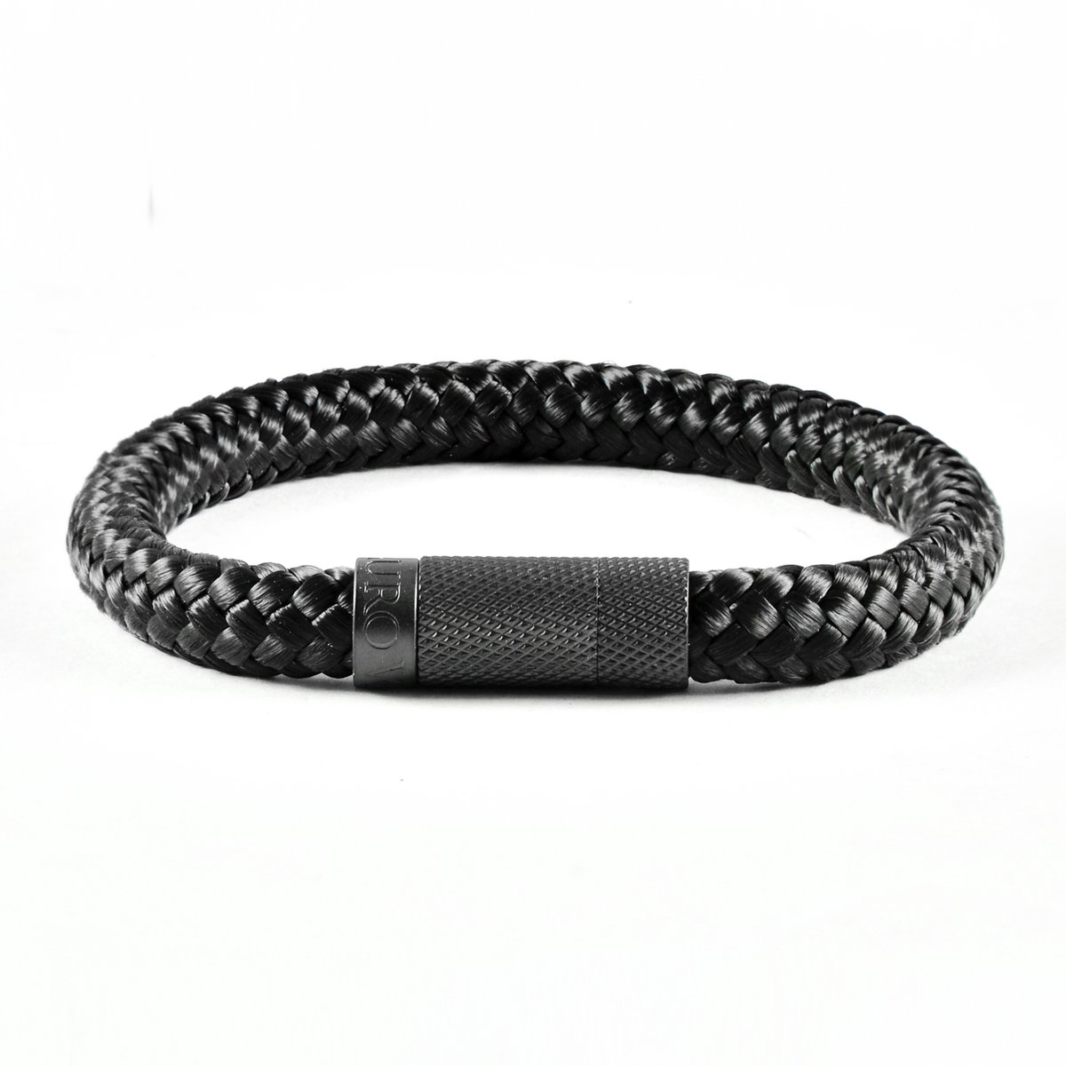 Heren armband zwart touw - Scheepstouw armband 8mm dik - 22,5cm - Stalen magnetische sluiting - Mauro Vinci Vicara Black- met geschenkverpakking