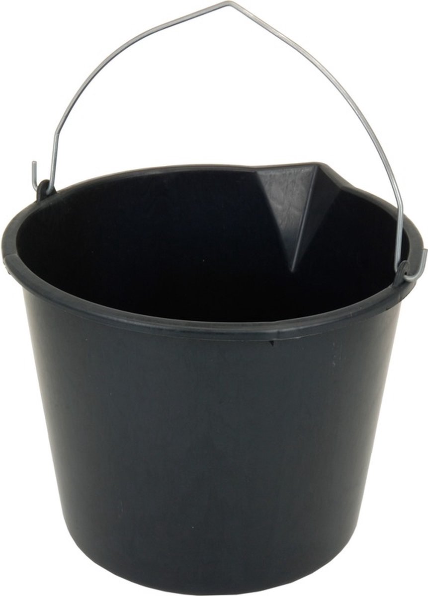Goedkoopste 1x Stuks stevige zwarte huishoud emmers 16 liter met tuit - Klusemmers/bouwemmers/schoonmaakemmers
