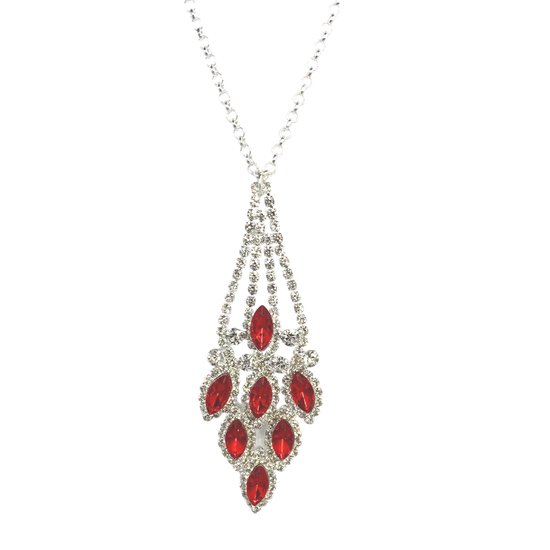 Ketting-Strass-Rood-Zilverplating-Charme Bijoux