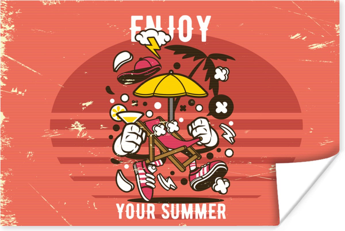 Poster 180x120 cm - Parasol - Zomer - Vintage - Posters - Kamer decoratie - Wanddecoratie