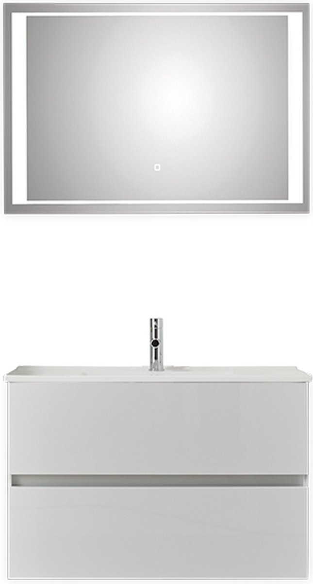 Badkamermeubel Pelipal Valencia 75 cm wastafelonderkast greeploos 2 laden met luxe spiegel Wit Zijdeglans met kraangat