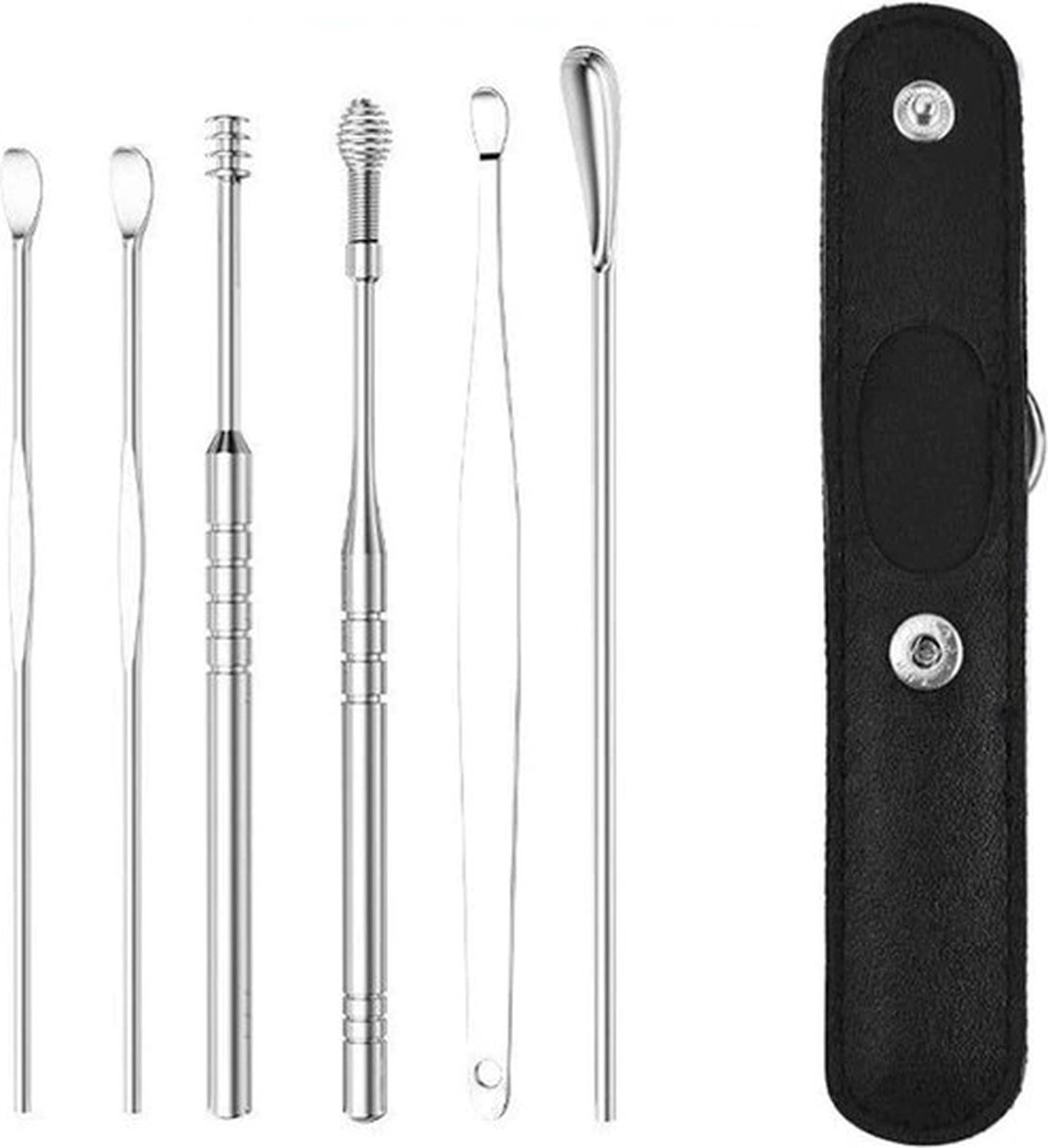 Goedkoopste Ear Cleaner - 6 Delig - Oorreiniger/Verwijderaar - RVS - Zwart