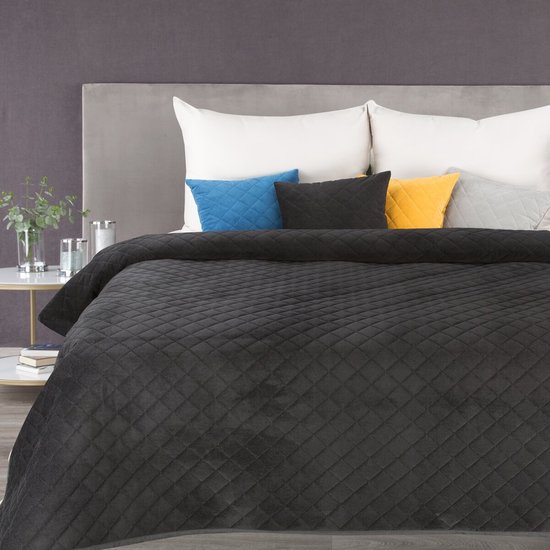 Oneiro’s luxe MILO Beddensprei Zwart - 220x240 cm – bedsprei 2 persoons - beige – beddengoed – slaapkamer – spreien – dekens – wonen – slapen