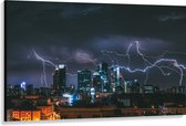 WallClassics - Canvas  - Onweer en Bliksem boven de Stad - 150x100 cm Foto op Canvas Schilderij (Wanddecoratie op Canvas)