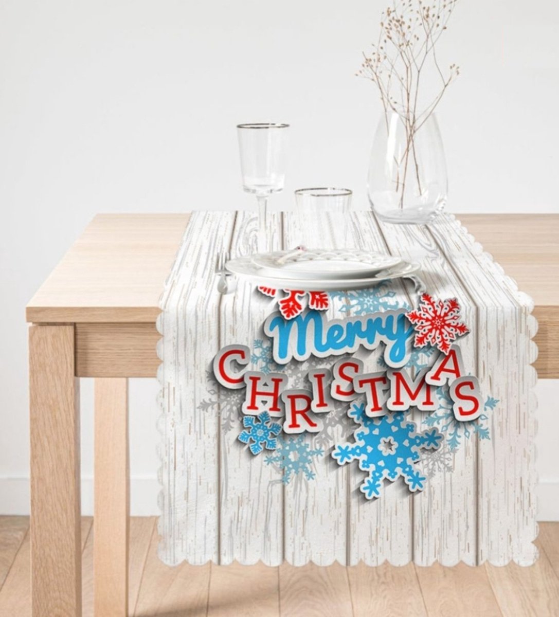 Merry Christmas - 45x135 cm Velvet textiel tafelloper - Kerstdecoratie voor binnen -De Groen Home