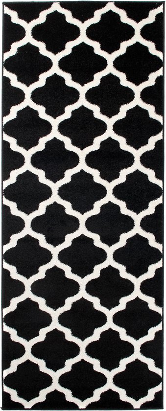 Tapiso Luxury Vloerkleed Antraciet Wit Trellis Woonkamer Loper Maat- 120x500