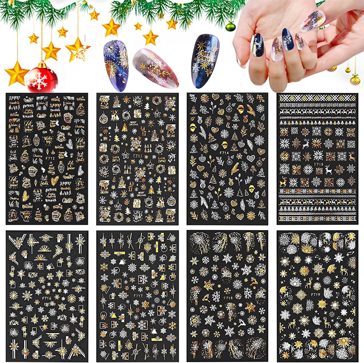 Goedkoopste GUAPÀ® Nagelstickers | Nagel Stickers Kerst | Nail Art 3D Stickers | Nagelstickers Kinderen | Nail Art Stempel | Nagelstickers Kerst | 8 Nail Art Kerst stickervellen