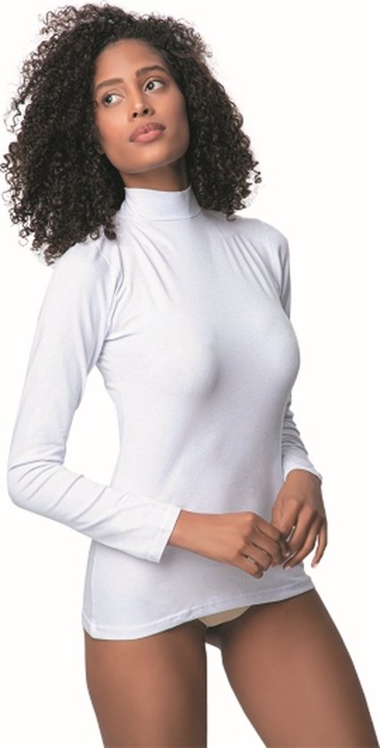 DONEX- Chemise en Katoen à col roulé à manches longues pour femme-1 Pack-Maillot de corps pour femme-Cadeau pour femme-Blanc-M