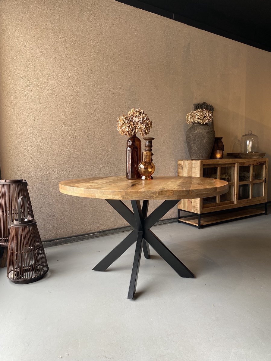 Sfeerwonen Enzo - Eettafel - 120 cm ø - Rond Mangohout - Naturel - Matrix poot